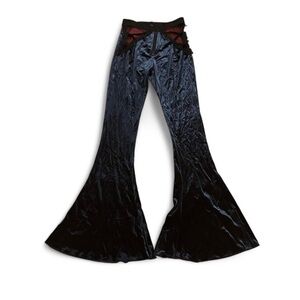 Eva Lady Dark Blue Gothic Velvet Sexy Flared Pants
